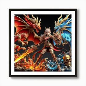 Dragons And Swords Art Print