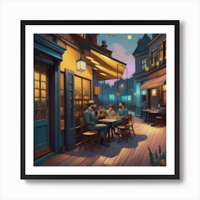 Cafe At Night Art Print