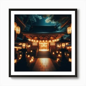 Asian Temple At Night Art Print