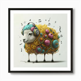 Sheep With Headphones 2 Art Print