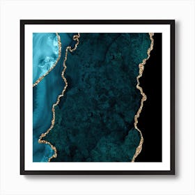 Teal & Gold Agate Texture 18 Art Print