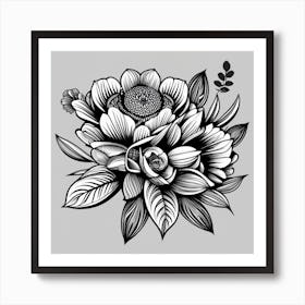 Black And White Floral Design Art Print