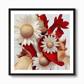 Floral Collage in Red and Gold Art Print
