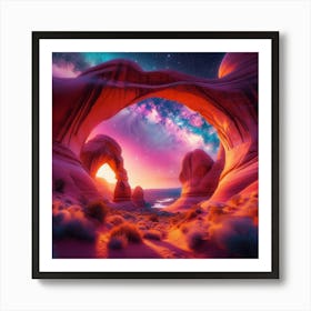 Neon Sandstone Arches Framing a Celestial Spectacle Art Print