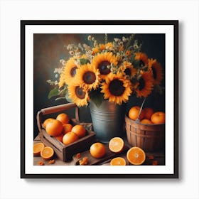 Sunflowers And Oranges Art Print