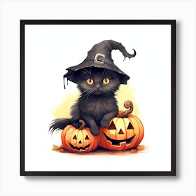 Black cat Halloween Art Print