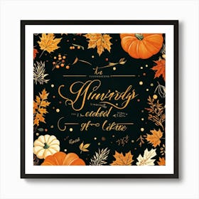 Calligraphic Typography Capturing The Essence Of Gratitude And Harvest Maple Leaves And Pumpkins Ad (5) Art Print