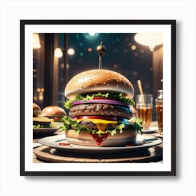 Burger In The Restaurant Art Print