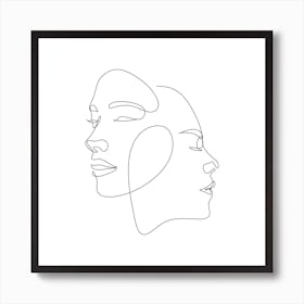 Single line faces drawing, simple modern line art Art Print
