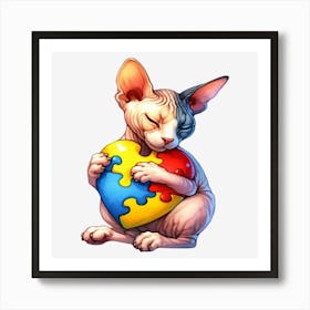 Autism Puzzle Piece Cat (Sphynx) Art Print