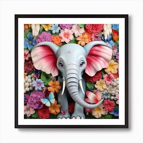 Elephant With Flowers 2 Art Print