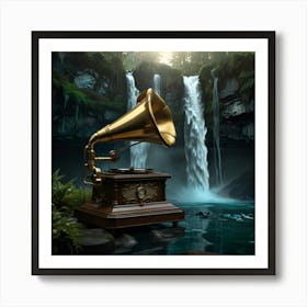 Waterfall And Gramophone Art Print