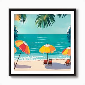 Beach Scene With Umbrellas Art Print