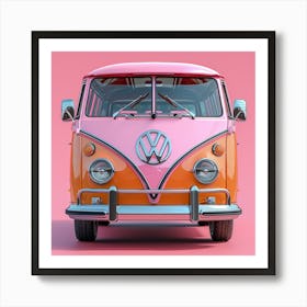 Vw Bus On Pink Background Affiche