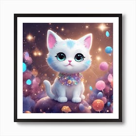 Cute Cat With Balloons Art Print