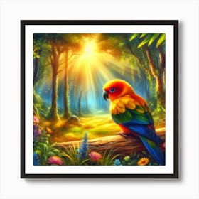 Sun Conure in Beautiful Forest Art Print