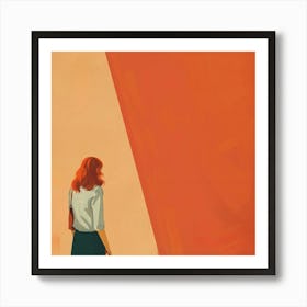 Woman Looking At An Orange Wall Art Print