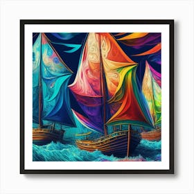 Sailboats In The Ocean Art Print