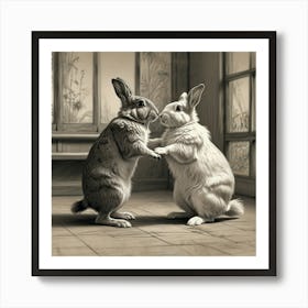 Rabbits Kissing Art Print