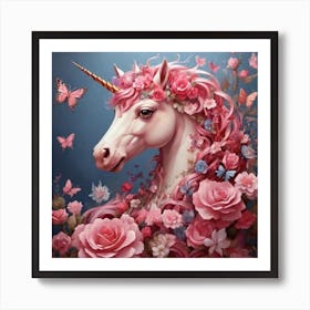 Unicorn With Flowers 1 Art Print