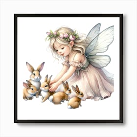 Fairy With Rabbits Art Print