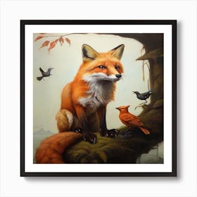 Fox And Birds Art Print