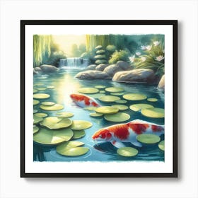 Koi Fish In Pond Art Print