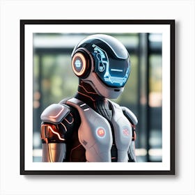 The Image Depicts A Stronger Futuristic Suit With A Digital Music Streaming Display Art Print