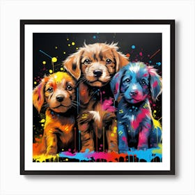 Three Puppies Painting Art Print