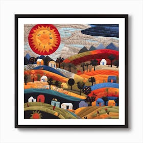 'Many Lands Under One Sun', American Patchwork Quilting Inspired Art colorful Tones, 1204 Art Print