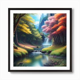 Waterfall In The Forest 29 Art Print