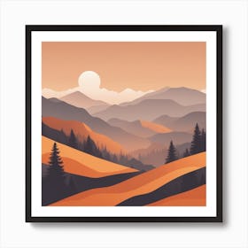 Misty mountains background in orange tone 56 Art Print