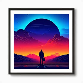 Man Standing In Front Of A Sunset Poster