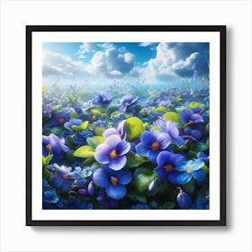 Blue Flowers In A Field Art Print