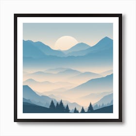 Misty mountains background in blue tone 15 Art Print