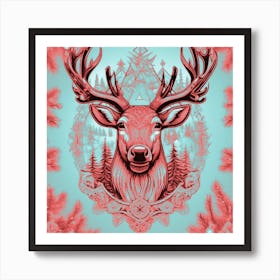 Red & Green Deer Art Print