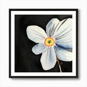 Big White Flower - square floral black white yellow Art Print