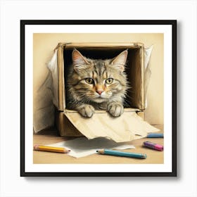 Cat In A Box 24 Art Print