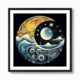 Moon And Waves 19 Art Print