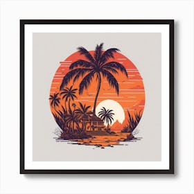 Sunset With Palm Trees Art Print