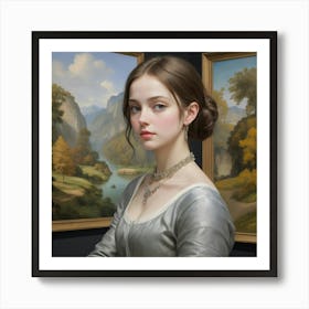 Young Woman In Front Of Paintings Art Print