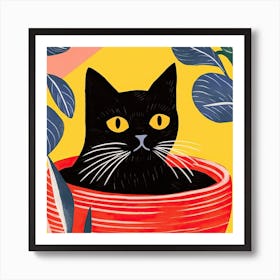 Curious Black Cat Matisse Style Art Print