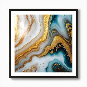 Abstract Gold And Blue Marble Art Print