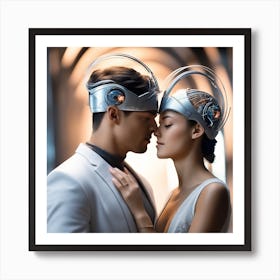 Couple In Futuristic Hats Art Print