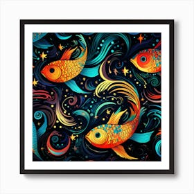 Goldfish Seamless Pattern Art Print