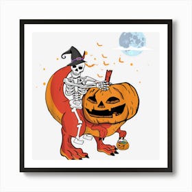 Skeleton Dinosaur Pumpkin Scary Halloween Trick Or Treat Fun Art Print