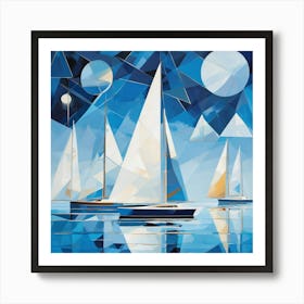 Sailboats At Night Art Print