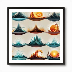 Waves And Suns Art Print