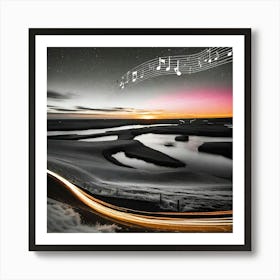 Music Notes At Night Art Print