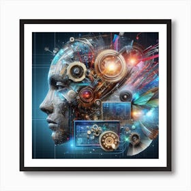 Futuristic Head With Gears Art Print